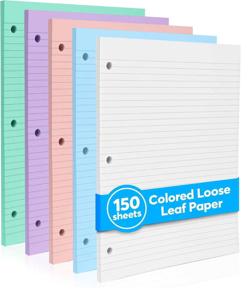 Manaloom Colored Notebook Paper – 8.5 x 11, 150 Sheets – Thick 80 gsm College Ruled Colorful Loose Leaf Filler Paper – 3-Hole Punched Binder Papers for School, Office, and Journaling (Pastel) - Image 1